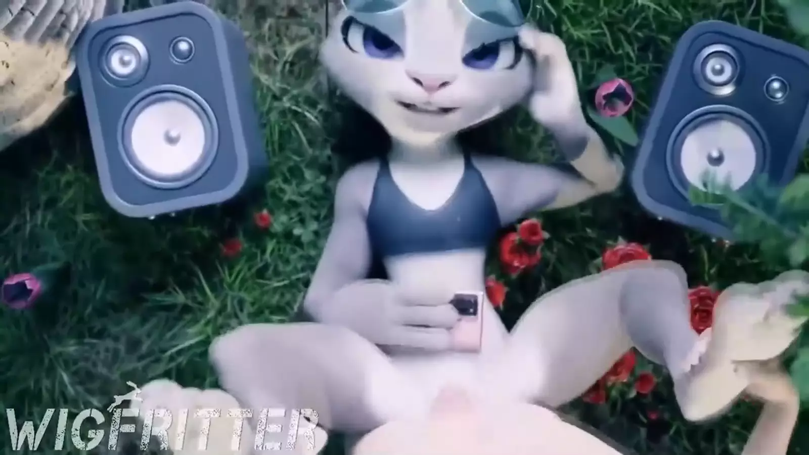 Anthro catgirl fingering cum herself outdoors