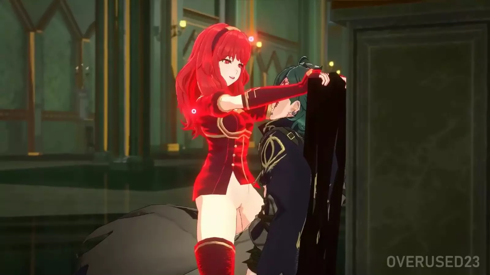 Mythical girl and partner in passionate step embrace