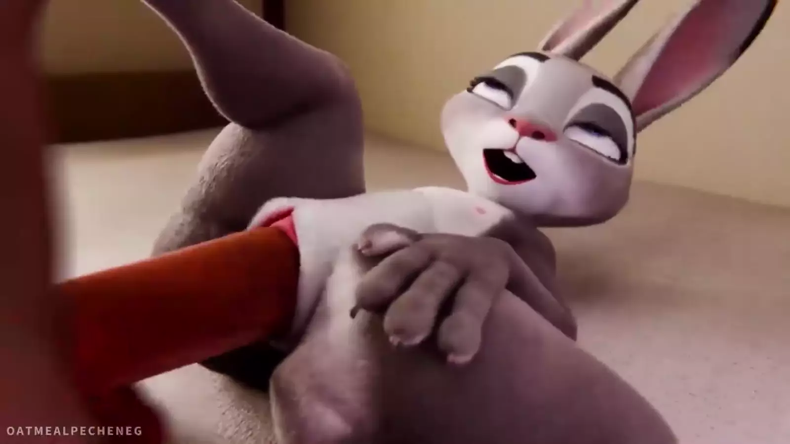 A character with facial fringe for cum preparing vaginal insertion