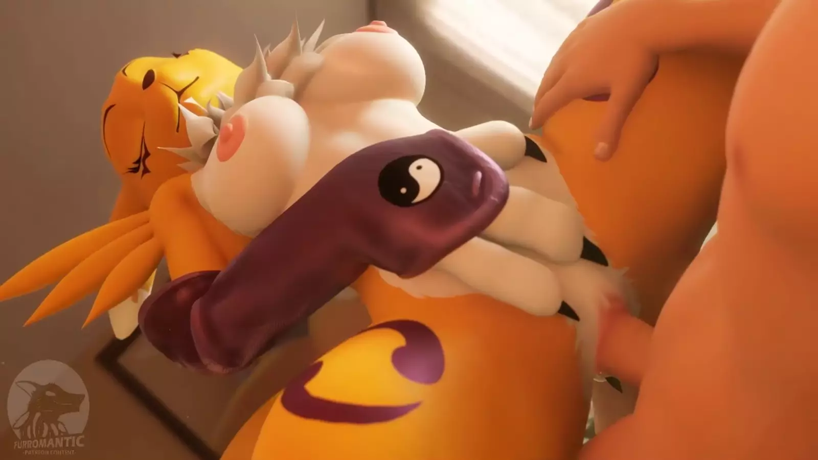 A snake character covered in cum during an alluring encounter