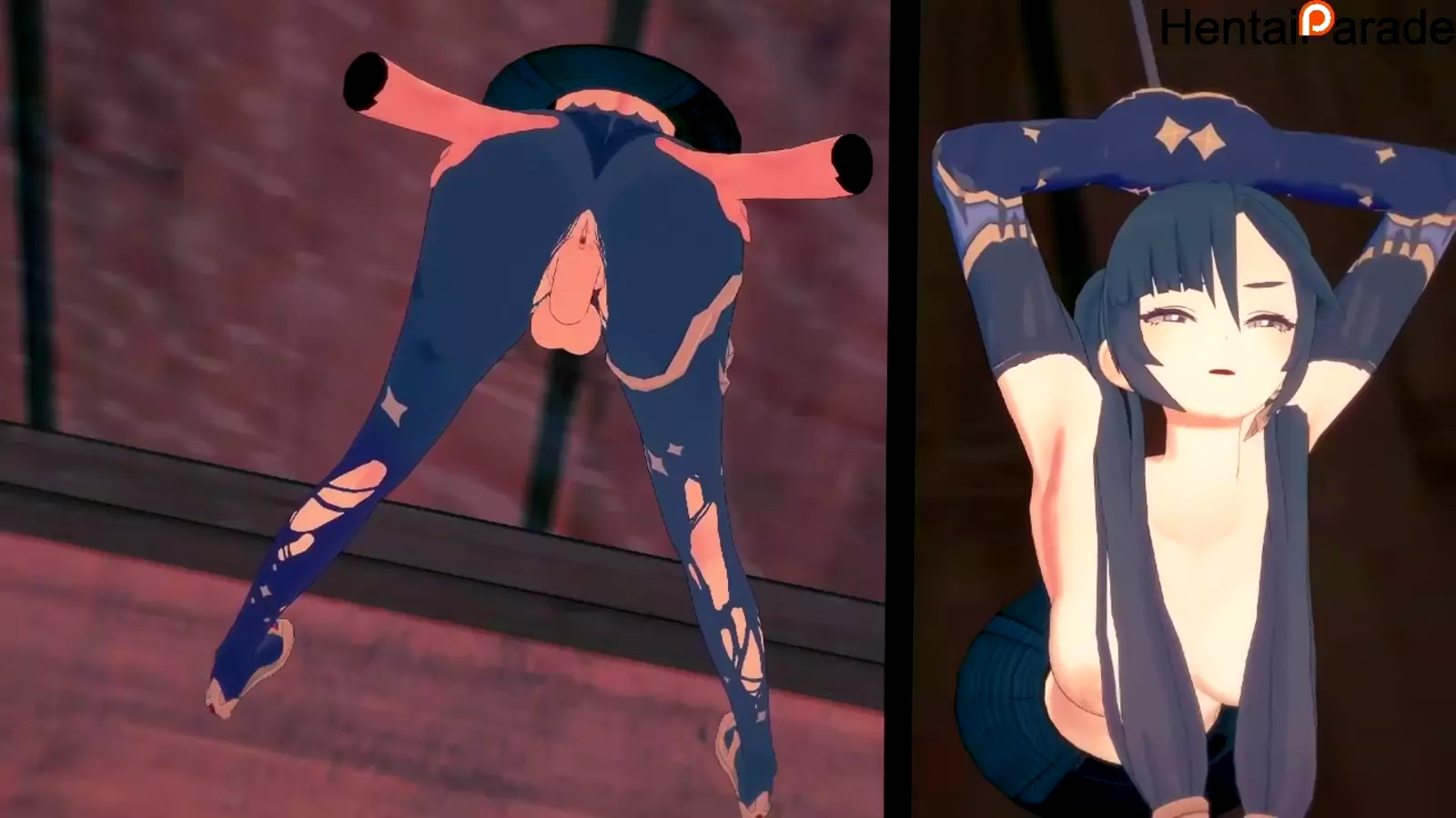 A character wearing leggings and pastel redsal skin posing