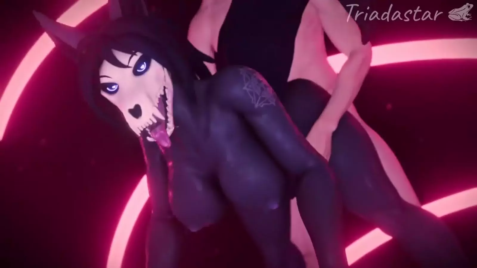 Hentai character with dark fringe in passionate and moment intense