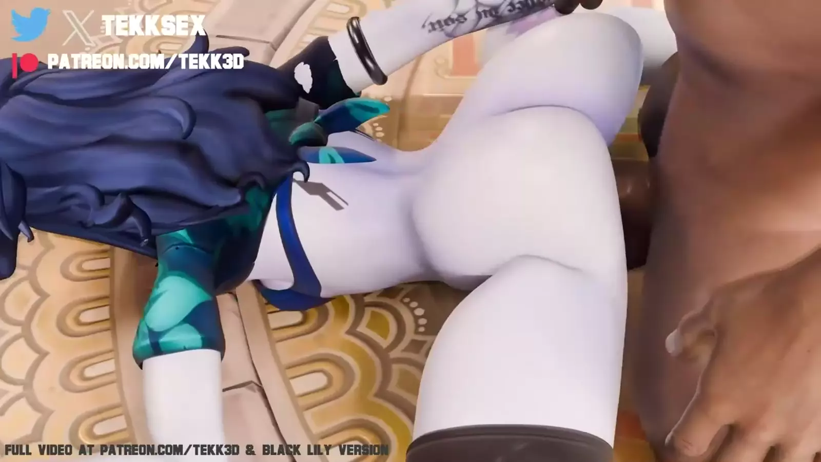 Hentai model showcasing thigh in provocative leggings