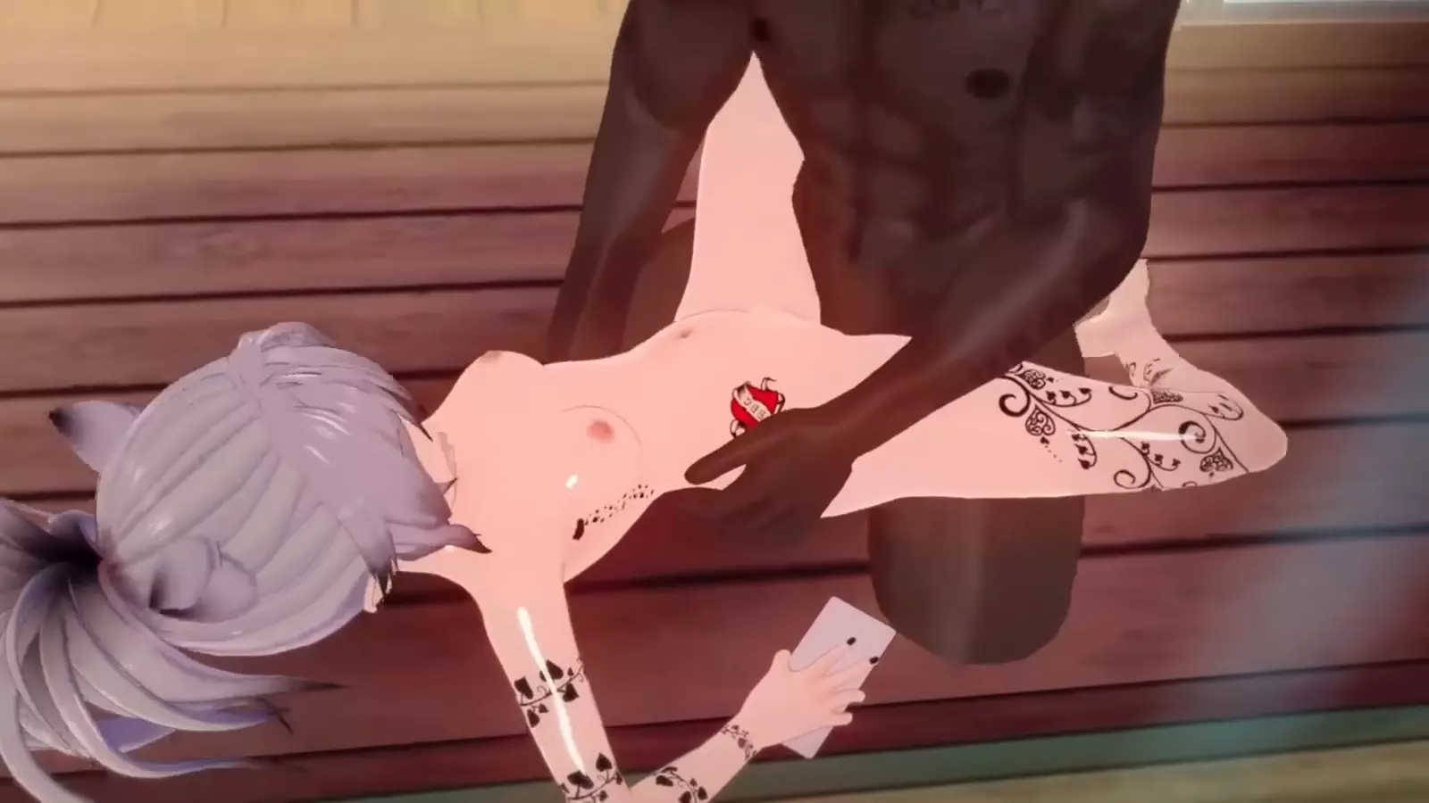 Hentai styled leggings hugging a tomcat womans lower limbs a in seductive pose