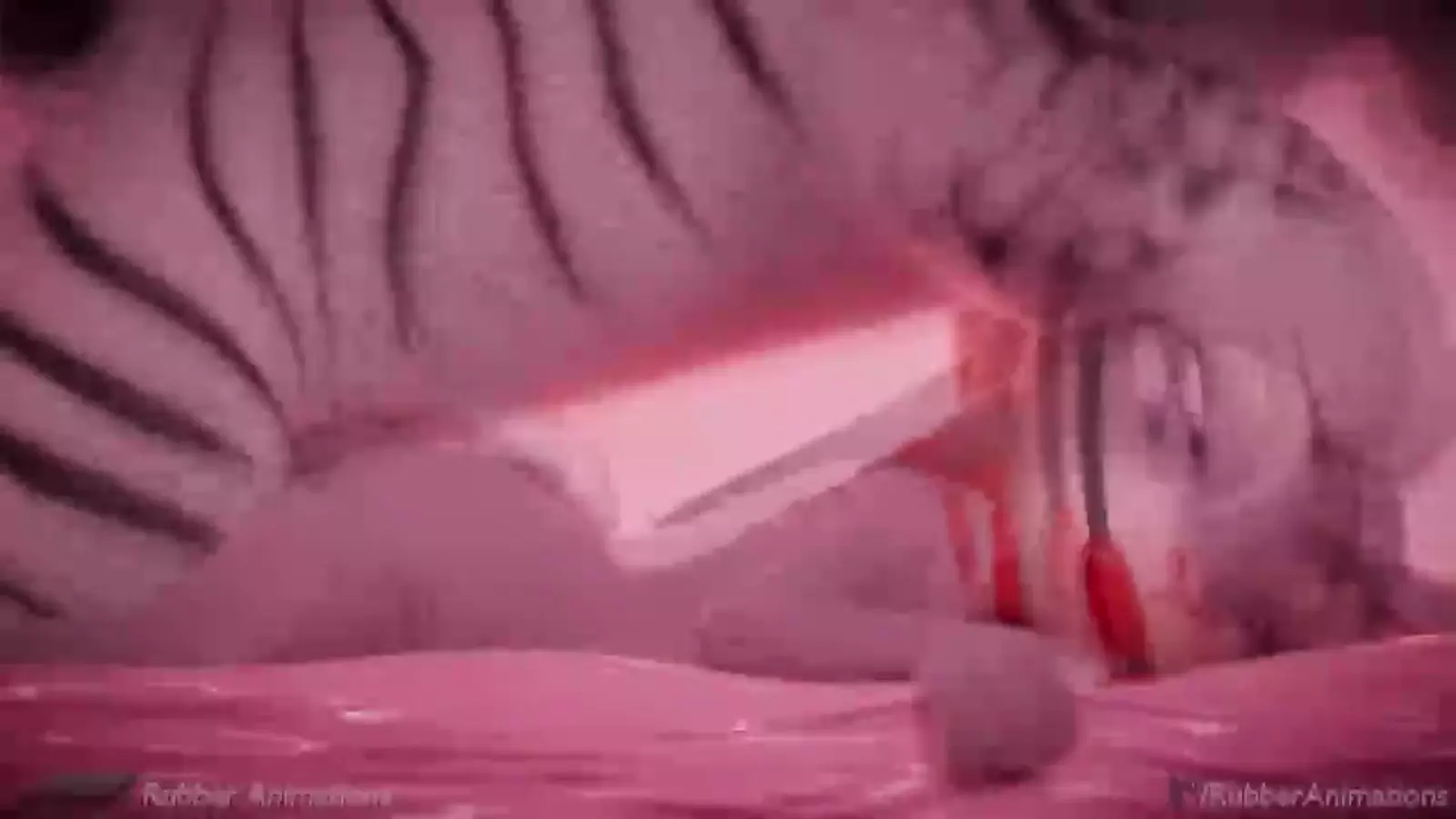 Anime with sword, inside hairy pussy, and cum on ground