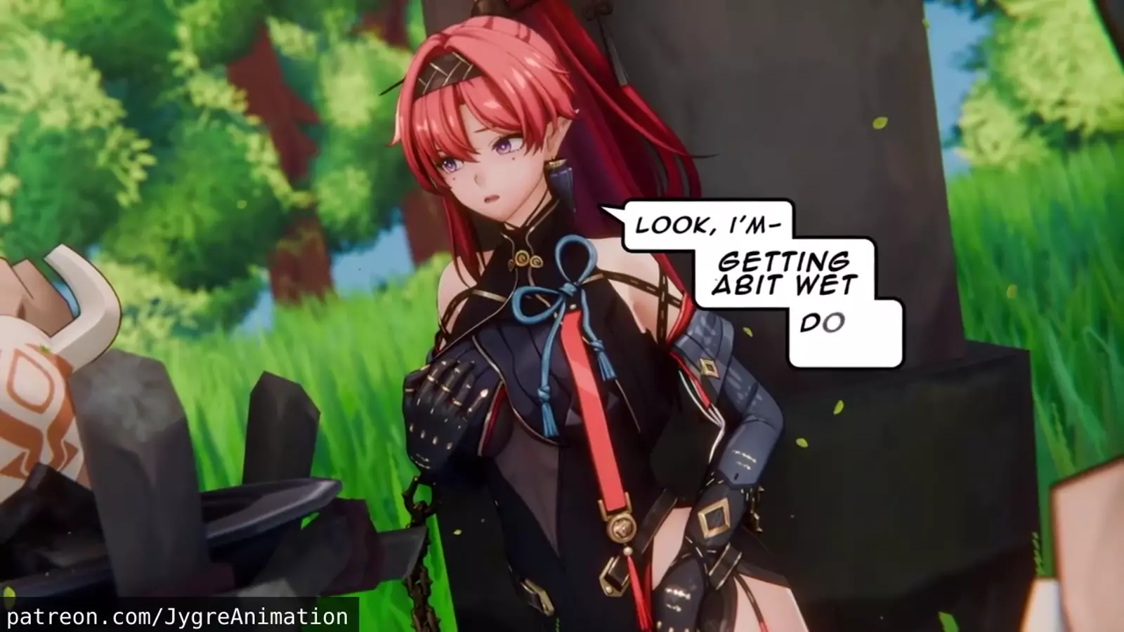 Hentai character using a longsword for vaginal thrusting