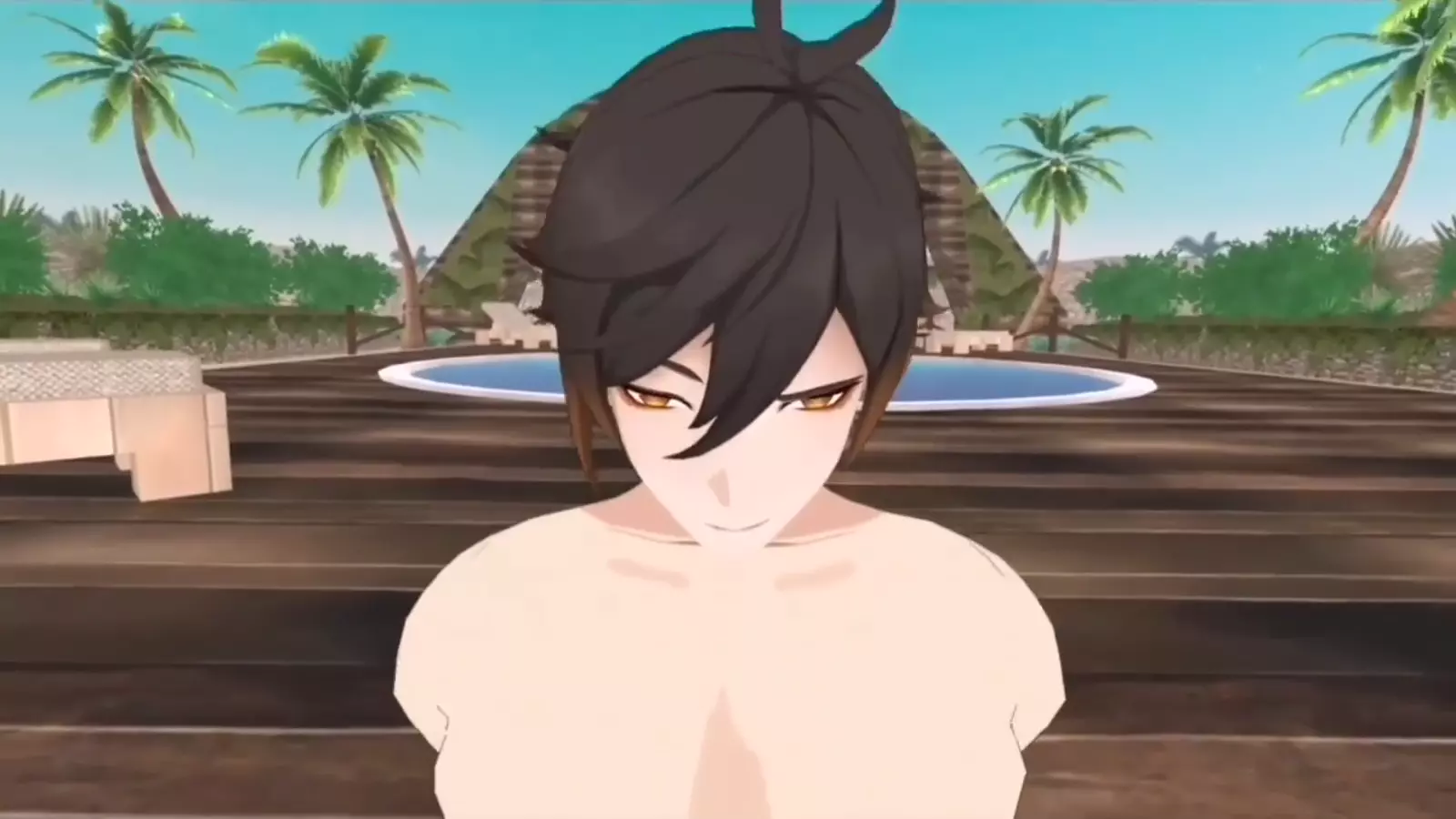 A Hentai todd character inside with seductive expression and pushing forward motion