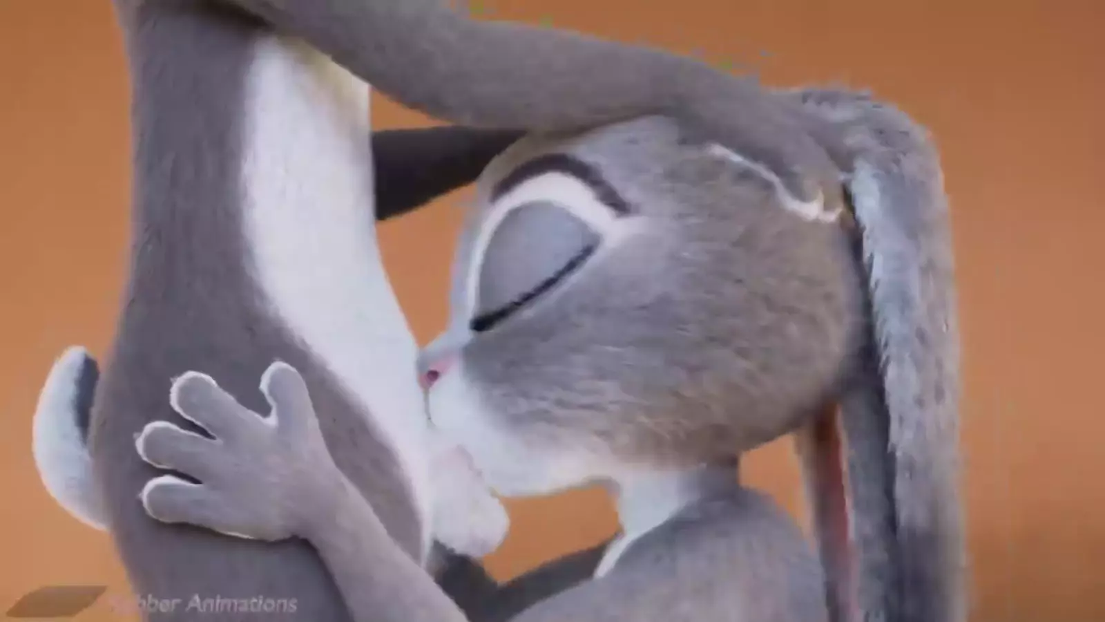 Two rabbit eared characters in a suggestive pose