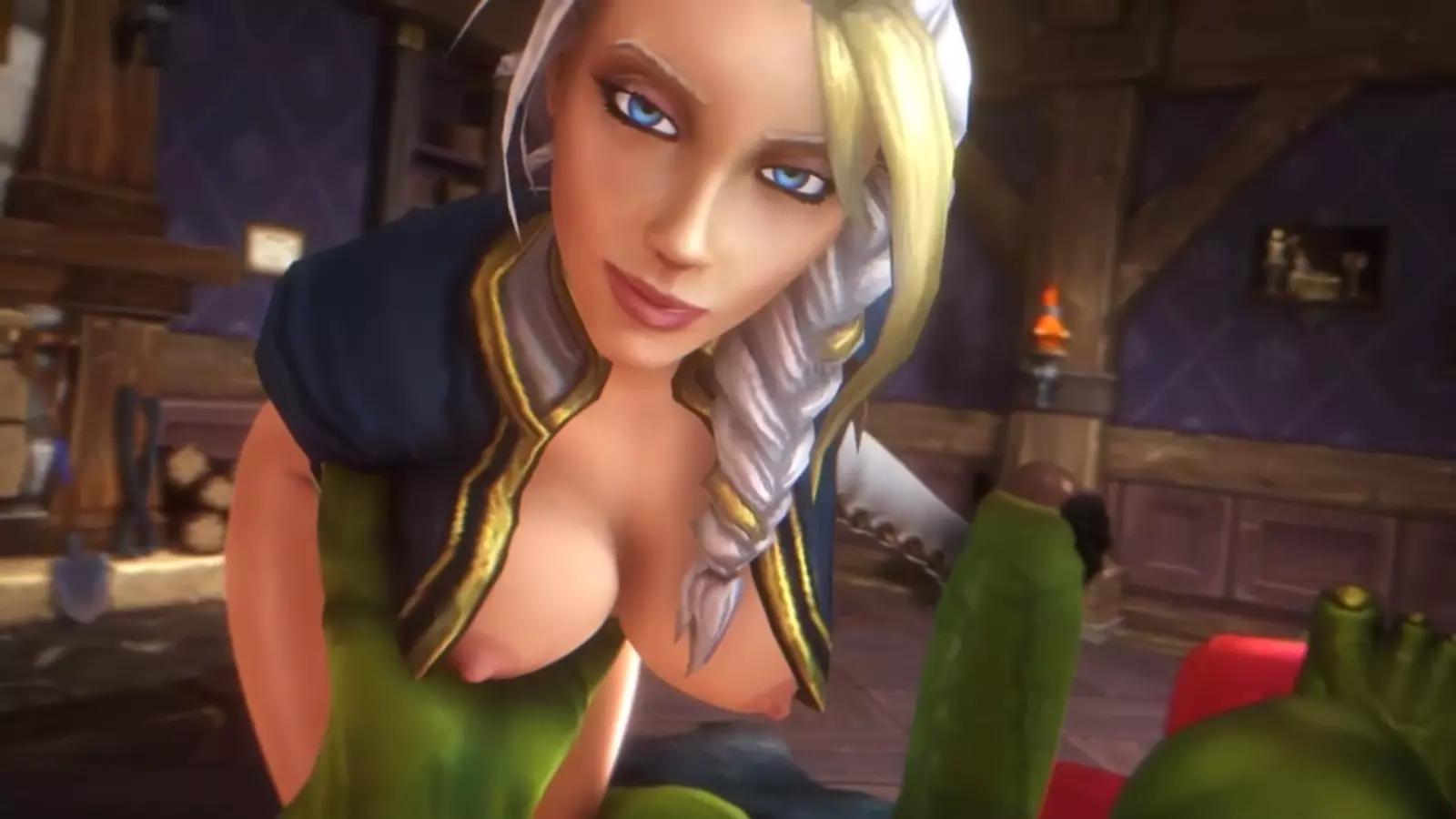 Red eyed elf anthro masturbating girl with step fingers inside