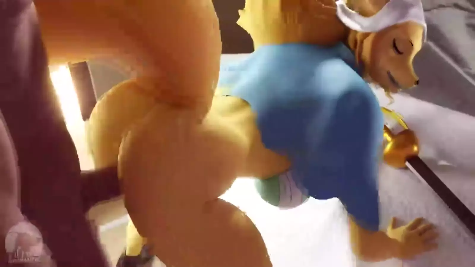 Shaggy character with pastel redsal skin during vaginal insertion cum